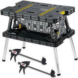 Keter Folding Work Table, Portable Workbench w/ 12" Clamps for Garage/Wood Shop - Heavy-Duty and All-Weather for DIY Home Improvements and Worksites