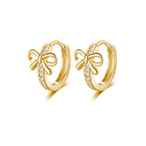 Reffeer Solid 925 Sterling Silver CZ Bow Hoop Earrings Ribbon for Women Teen Girls Bowknot Hoop Earrings Huggie (B-18K Gold)