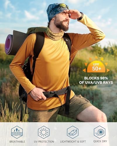 Roadbox Mens UPF 50+ UV Sun Protection Shirts Outdoor Long Sleeve SPF Rash Guard for Fishing Hiking Swimming Running