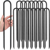 Kingsyard 16 Pack Trampolines Wind Stakes-16 Inch Long, 0.4 Inch Diameter Galvanized Steel U Hook Rebar Stakes, Multi-Purpose Heavy Duty Ground Anchors for Tent, Fences, Swing, Landscape, Black