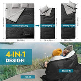 CANWAY Double Sleeping Bag Flannel for Adults Cold Weather Queen Size Two Person Sleeping Bags for Camping with 2 Pillows