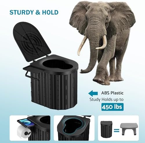 Portable Toilet, Upgraded 15'' toilet With Removable Paper Holder, Camping Toilet With A Load Capacity Of 450 Lbs, Portable Potty for Camping, Hiking, Road Trip, Car, RV, Tent, Beach, Truck Drivers