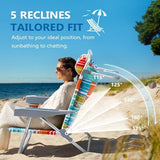 5-Position Aluminum Lay Flat Backpack Beach Chair, Compact Portable Low Beach Chairs for Adults with Cooler Pouch, Storage Pouch, Towel Bar, Cup Holder & Phone Holder, Multicolor Stripe