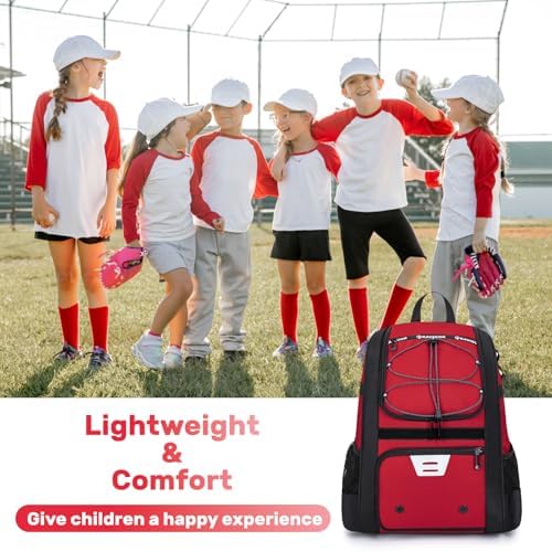 Youth Baseball Bag, Softball Bag for Girls & Boys, Kids Tball Backpack with Shoes Compartment