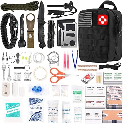 216 Pcs Survival First Aid Kits, Professional Survival Gear Equipment Tools First Aid Supplies kit for SOS Emergency Hiking Hunting Disaster Camping Adventures