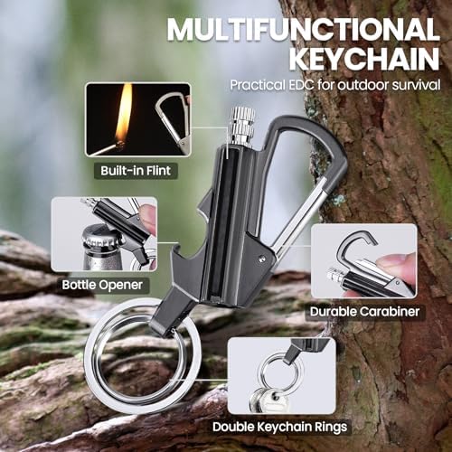 YUSUD 2 Pack Keychain Bottle Opener for Men, Permanent Match with Dual Side Flint Fire Starter, Waterproof Reusable Matchstick, Forever Match for Outdoor Survival, Everlasting Strike Anywhere Matches
