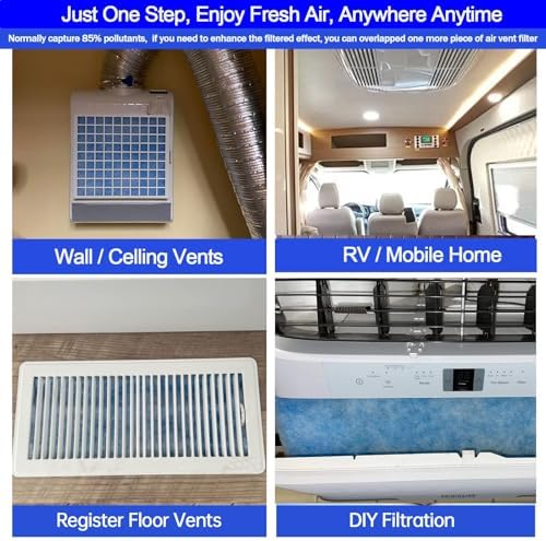 Air Vent Filters,20''x90''Cut to Fit Air Filter Material (80+Filters),MERV 8 Electrostatic Air Vent Filter for Home Floor, Grilles, Ceiling, HVAC Furnace Vents, With 48PCs Adhesive Hook Tape