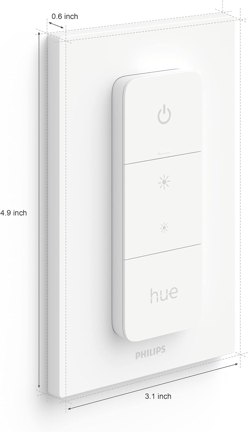 PHILIPS Hue Smart Dimmer Switch with Remote, White, 1 Pack, Turns Hue Lights On, Off, Dims or Brightens, Smart Home Control, Requires Bridge, Easy, No-Wire Installation