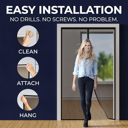 Flux Phenom Screen Door Mesh 38x82 Inch – Easy Install, Strong Magnet Strength, Pet Tested, Hands-Free Entry, Door Screen Magnetic Closure, Keeps Bugs Out