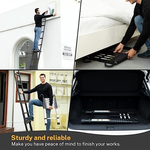 Telescopic Ladder, 6.5FT RIKADE Aluminum Telescoping Ladder with Non-Slip Feet and Stable Hook, Portable Extension Ladder for Household and Outdoor Working, 330lb Capacity