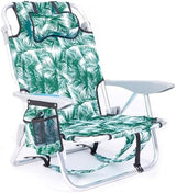 Portable Beach Chair for Adults, Outdoor Lightweight Camping Chair Lay Flat Folding Backpack Beach Reclining Chair with 4 Positions, Headrest, Cooler Pouch, Cup Holder
