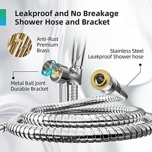 Shower Head,10 Functions High Pressure shower head with handheld, Built-in Pause Mode & 2 Power Wash, Non-Clogging Nozzles High Flow Hand Held Shower Head, Leakproof 6.5ft Hose&Metal Bracket