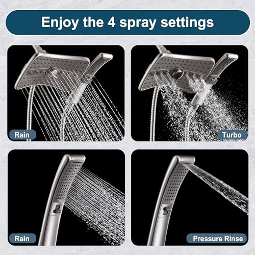 BRIGHT SHOWERS Shower Head Combo with Two Spray Setting , Fixed Shower Head and Handheld with Grey Face, Brushed Nickel