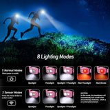 Headlamp Flashlight, 2-Pack Super Bright LED Rechargeable Headlight - Spotlight&Floodlight Combination, Sensor Control, 8 Modes,IPX5 Waterproof, 20+Hrs Runtime for Camping-Pink