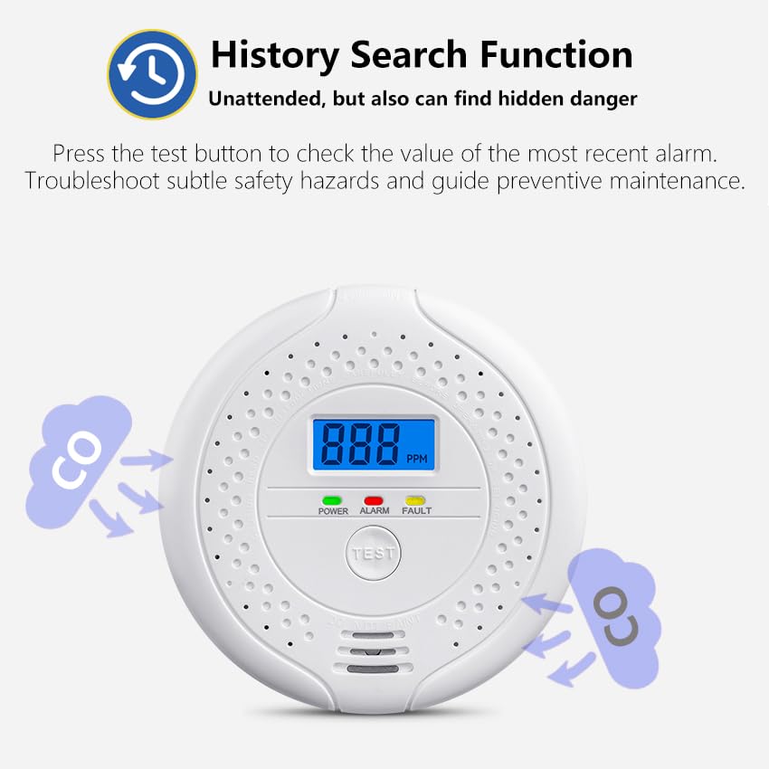 Battery Operated Carbon Monoxide Detector Alarm with Digital LCD Display, 85dB Warning Sound, LED Indicator Light, Portable CO Monitor for Home, Bedroom, Office, Hotel & RV Safety Protection