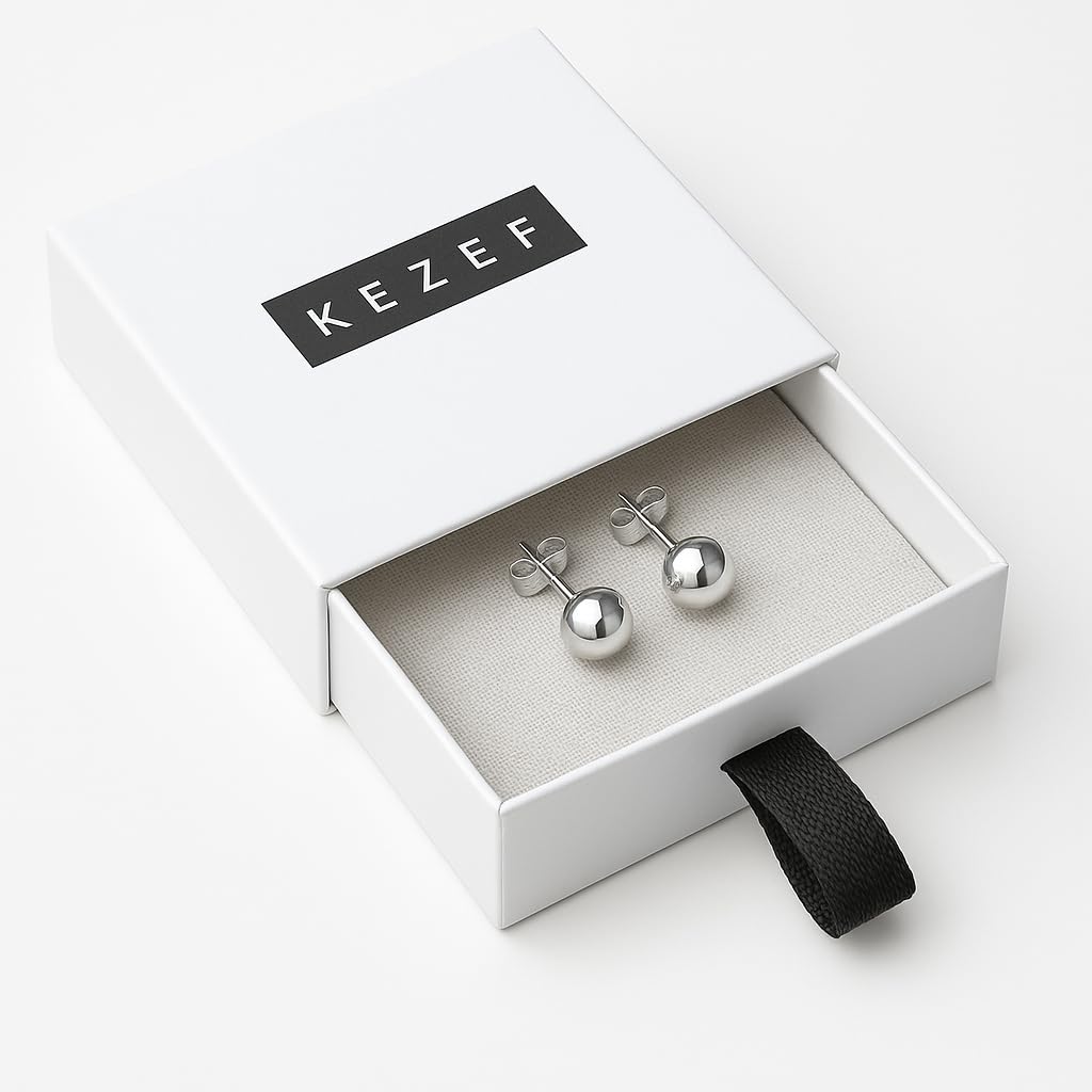 KEZEF 925 Sterling Silver Ball Stud Earrings for Women, 8mm