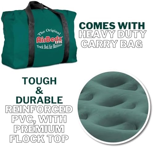 AirBedz by Pittman Outdoors - Lite Full Size Short Truck Bed Air Mattress, Green - 6-6.5' Long, with Portable DC Air Pump