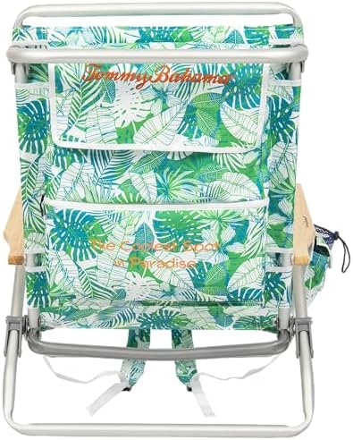 Tommy Bahama 5-Position Classic Lay Flat Backpack Beach Chair with Cooler and Cup Holder, Portable Folding Beach Chair for Tanning, Tropical Leaves