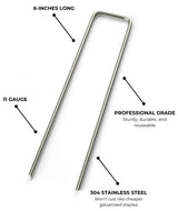 Stainless Steel Landscape Garden Staples Pins, 6-inch, 11 Gauge, Unlike Imposters Won't Rust - Perfect for Landscape Fabric, Irrigation Lines - 100 Pack
