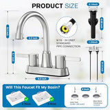 Bathroom Faucets, Bathroom Faucet 3 Hole, Bathroom Sink Faucet, Faucet for Sink 4 Inch 2 Handle Centerset, Lead-Free, with Copper Pop Up Drain (Brushed Nickel)