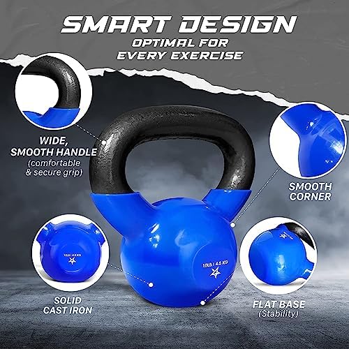 Yes4All 5-65lbs Kettlebells Vinyl Coated Cast Iron for Dumbbell Weights Exercises, Gym, Fitness, Full Body Workout Equipment Push up, Grip and Strength Training