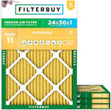 Filterbuy 24x30x1 Air Filter MERV 11 Allergen Defense (4-Pack), Pleated HVAC AC Furnace Air Filters Replacement (Actual Size: 23.88 x 29.88 x 0.75 Inches)