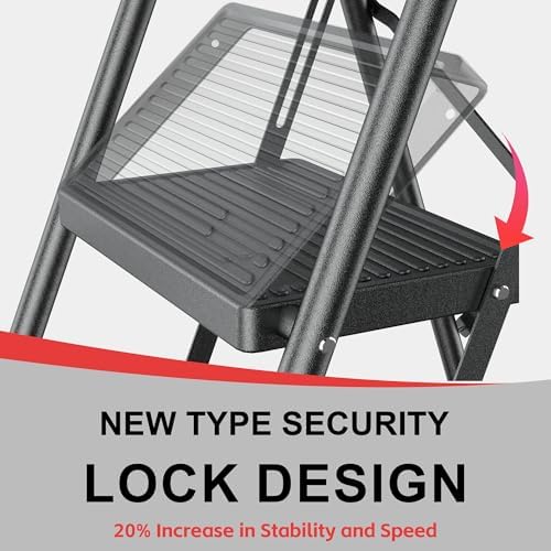 Step Ladder Foldable Folding Stool - for Home Adults Kitchen 4 Stepping Extension Tall Heavy Duty with Handrails - Closet Stepstool Stair Ladders Extendable Stepladder for Indoor House 600Lbs