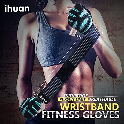 ihuan Ventilated Weight Lifting Gym Workout Gloves with Wrist Wrap Support for Men & Women, Full Palm Protection, for Weightlifting, Training, Fitness, Hanging, Pull ups