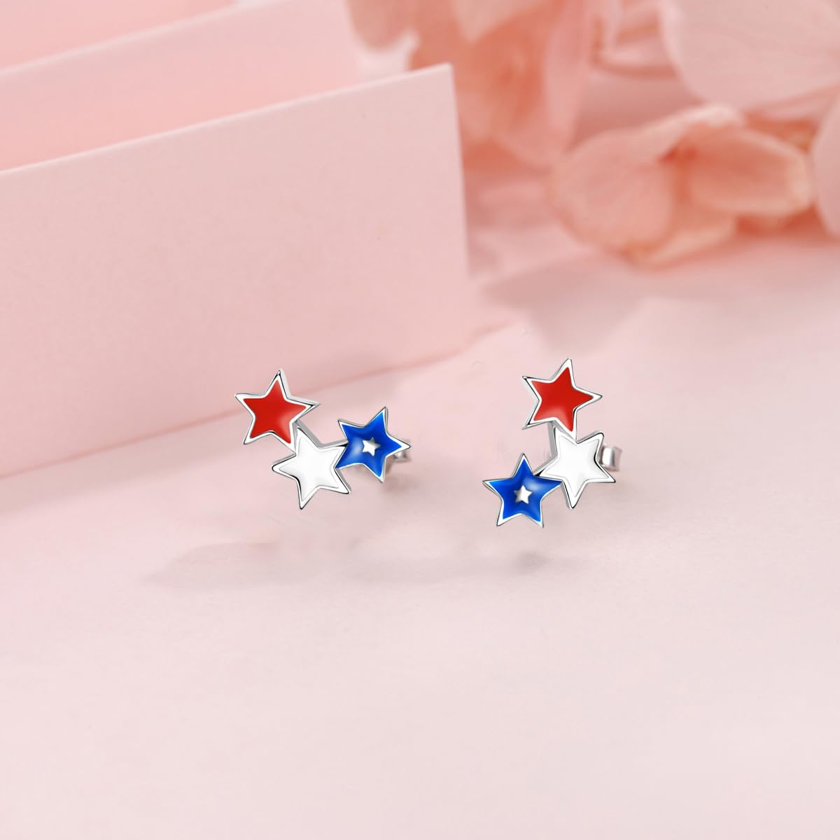 American Flag Earrings for Women 925 Sterling Silver 4th of July Stud Earrings Red White And Blue Star USA Flag Fourth of July Independence Day Gifts for Women