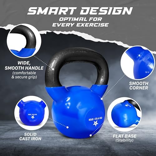 Yes4All 5-65lbs Kettlebells Vinyl Coated Cast Iron for Dumbbell Weights Exercises, Gym, Fitness, Full Body Workout Equipment Push up, Grip and Strength Training