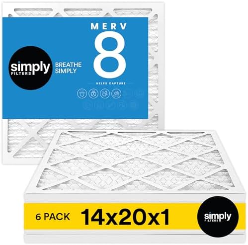 Simply 14x20x1 Air Filter, MERV 8, MPR 600, 6 Pack, For Home AC Furnace & HVAC (Actual Size: 13.75"x19.75"x0.75") DUST, Pet, & Allergy Control