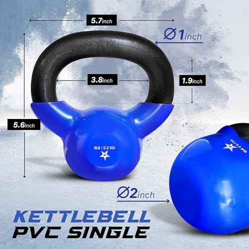 Yes4All 5-65lbs Kettlebells Vinyl Coated Cast Iron for Dumbbell Weights Exercises, Gym, Fitness, Full Body Workout Equipment Push up, Grip and Strength Training