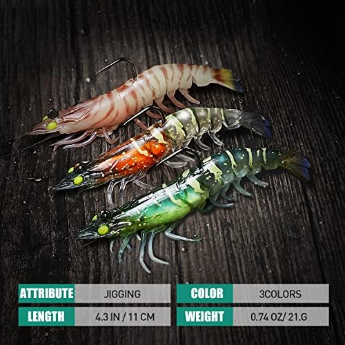 TRUSCEND Pre-rigged Fishing Jig Lures for Freshwater and Saltwater, Innovative Super Durable TPE Bass Lures, Lifelike Shrimp Crayfish Swimbait, Weedless Lure for Crappie Trout Walleye, Keep Separately