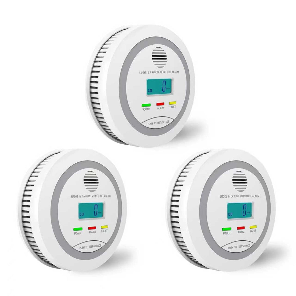 2 in 1 Smoke and Carbon Monoxide Detector Alarm with Digital Display, LCD Screen, Audible and Visual Alert, Test/Silence Button, 3 Packs