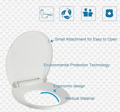 Round Toilet Seat with Slow Close Standard Toilet Seat,Quiet Toilet Cover Seat Toilet Lid Durable Refused to Loosen Easy to Install & Clean,White