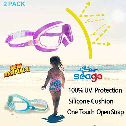 Seago Swim Goggles 2 Pack Anti-Fog Anti-UV Wide View Swimming Goggles for Kids 3-15