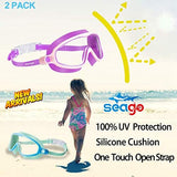 Seago Swim Goggles 2 Pack Anti-Fog Anti-UV Wide View Swimming Goggles for Kids 3-15
