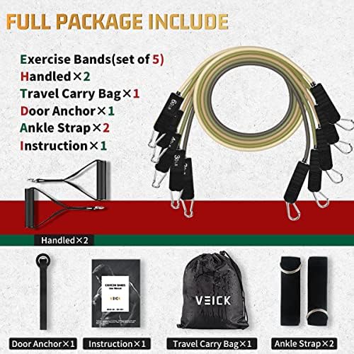 VEICK Resistance Bands, Exercise Bands, Workout Bands Set for Working Out with Handles for Men Women, Elastic Exercising Bands for Fitness Weights Work Out at Home Gym