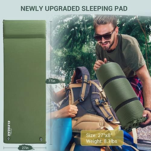 Elegear Self Inflating Sleeping Pad, 3.15" Ultra-Thick Memory Foam Camping Pad with Pillow Fast Inflating in 20s Insulated Camping Mattress Pad 4-Season Camp Sleeping Mat for Camp/Travel/Car/Tent
