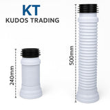 Kudos-Trading - Flexible Toilet Pan Connector Universal WC Flexi Slinky Waste Soil Pipe 240mm-500mm, Adjustable Length, Easy to Install, Anti-Kink & Odour Resistant, Suitable for All Standard Toilets.