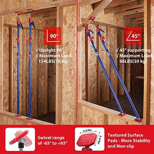 WORKPRO Cabinet Jack Support Pole, 54-114 Inches Steel Telescopic Quick Support Rod Adjustable 3rd Hand Support System with 154 lbs Capacity for Cabinet Jack, Drywall Jack& Cargo Bars, 2-Pack