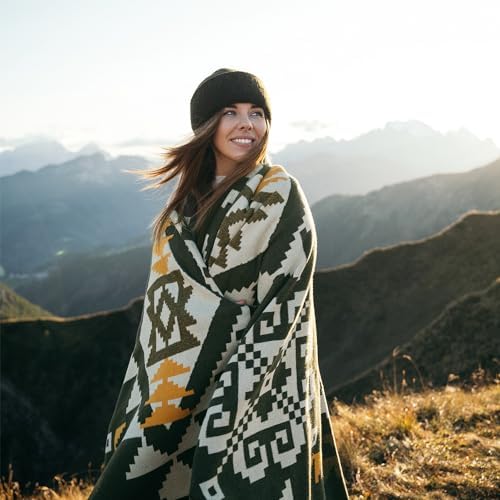 ACUSHLA Merino Wool Camp Blanket - Warm Thick Washable Large Outdoor Camping Sleeping Throw Blanket All Weather Aztec Style 63''X79''