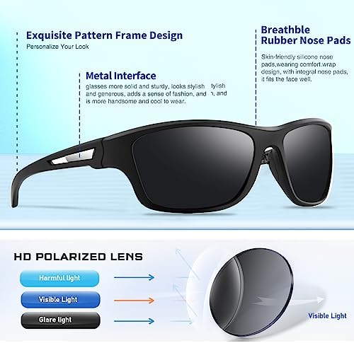 suoso Polarized Sports Sunglasses for Men: UV400 Protection Glasses Womens Wrap Around Goggles for Driving Fishing