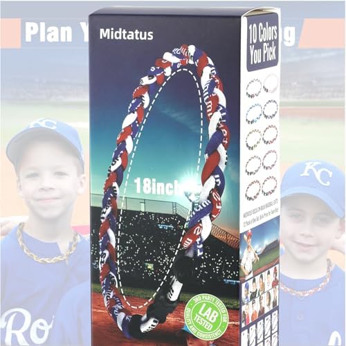 12 Pack Baseball Necklace 18inch, Team Gift for Baseball Funs, Three Braided Titanium Tornado Rope Design, with Muti - Color for Pick