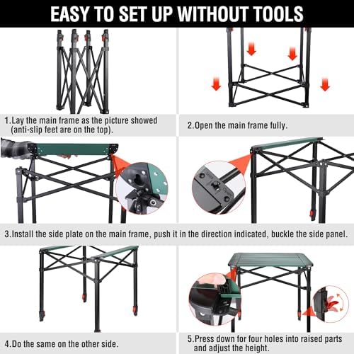 VILLEY Folding Camping Square Table with Carry Bag, Lightweight Aluminum Adjustable Square Table for Outdoor, Camping, Picnic, Backyards, BBQ (L)