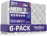 BNX TruFilter 14x20x1 Air Filter MERV 8 (6-Pack) - MADE IN USA – Dust & Pet Defense Electrostatic Pleated Air Conditioner HVAC AC Furnace Filters for Dust, Pet, Mold, Pollen MPR 600 – 700 & FPR 5