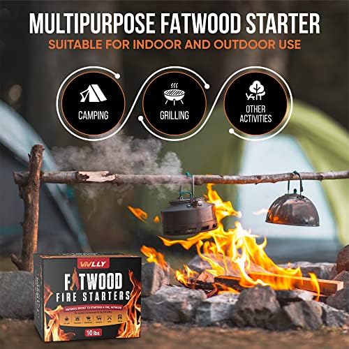 Fatwood Fire Starter Pack – Starter Wood for Fireplace – Small Wood Logs for Campfire Stove, Grilling & Cooking – Firewood Lighter Kindling Sticks – Firepit Burning (10 lb)