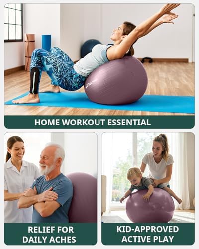 Trideer Yoga Ball - Exercise Ball for Workout pilates Stability - Anti-Burst and Slip Resistant for physical therapy, Birthing, Stretching & Core Workout, Office Ball Chair, Flexible Seating, Home Gym