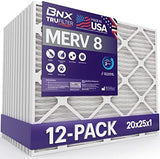 BNX TruFilter 20x25x1 Air Filter MERV 8 (12-Pack) - MADE IN USA – Dust & Pet Defense Electrostatic Pleated Air Conditioner HVAC AC Furnace Filters for Dust, Pet, Mold, Pollen MPR 600 – 700 & FPR 5