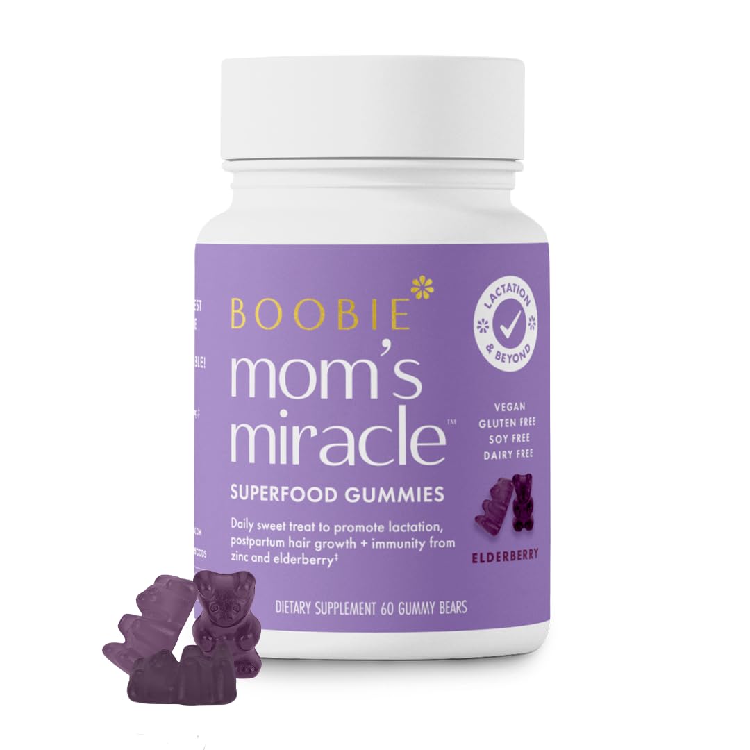 Boobie Bears Lactation Support Gummies | Helps As Milk Supply Booster & Supports Immune Health & Hair Growth | Breastfeeding Supplements with Zinc & Elderberry for Milk Supply Increase, 60 Count
